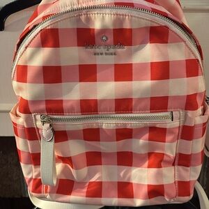 Kate Spade Pink and White Checkered Backpack